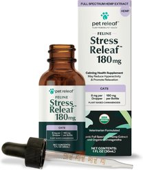 Pet Releaf Feline Stress Releaf Organic Full Spectrum Hemp Extract Oil, Ashwagandha, & Catnip Liquid Calming Health Supplement for Cats, 1-fl oz bottle