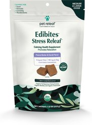 Pet Releaf Edibites Stress Releaf Organic Peanut Butter & Carob Flavored Chew Full Spectrum Hemp Extract Calming Health Supplement for Medium & Large Dogs, 30 count