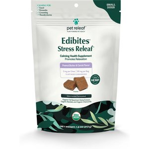 Pet Releaf Edibites Stress Releaf Organic Peanut Butter & Carob Flavored Chew Full Spectrum Hemp Extract Calming Health Supplement for Small Dogs, 30 count