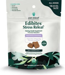 Pet Releaf Edibites Stress Releaf Organic Peanut Butter & Carob Flavored Chew Full Spectrum Hemp Extract Calming Health Supplement for Small Dogs, 10 count