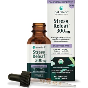 Pet Releaf Stress Releaf Organic Full Spectrum Hemp Extract Oil & Ashwagandha Liquid Calming Health Supplement for Small Dogs & Cats, 1-fl oz bottle