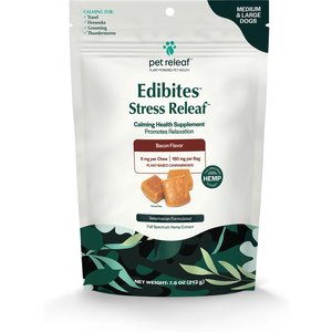 Pet Releaf Edibites Stress Releaf Organic Peppered Bacon Flavored Chew Full Spectrum Hemp Extract Calming Health Supplement for Medium & Large Dogs, 30 count