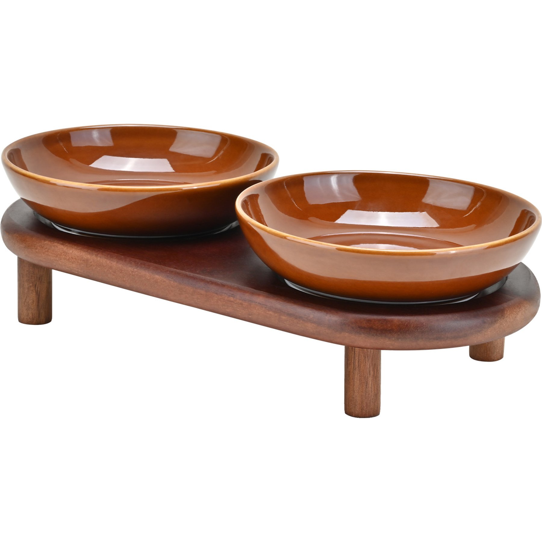 SpunkyJunky Extra Wide Elevated Cat Paw Pattern Ceramic Cat Bowl with Acacia Wood Stand Whisker Friendly, 8.45-oz, Brown, 1 count