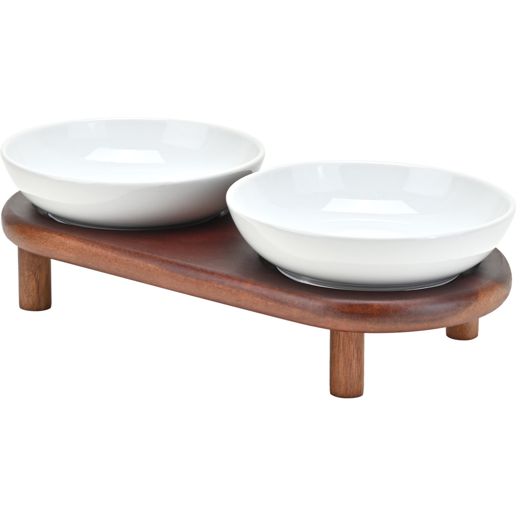 SpunkyJunky Extra Wide Elevated Cat Paw Pattern Ceramic Cat Bowl with Acacia Wood Stand Whisker Friendly, 8.45-oz, White, 1 count