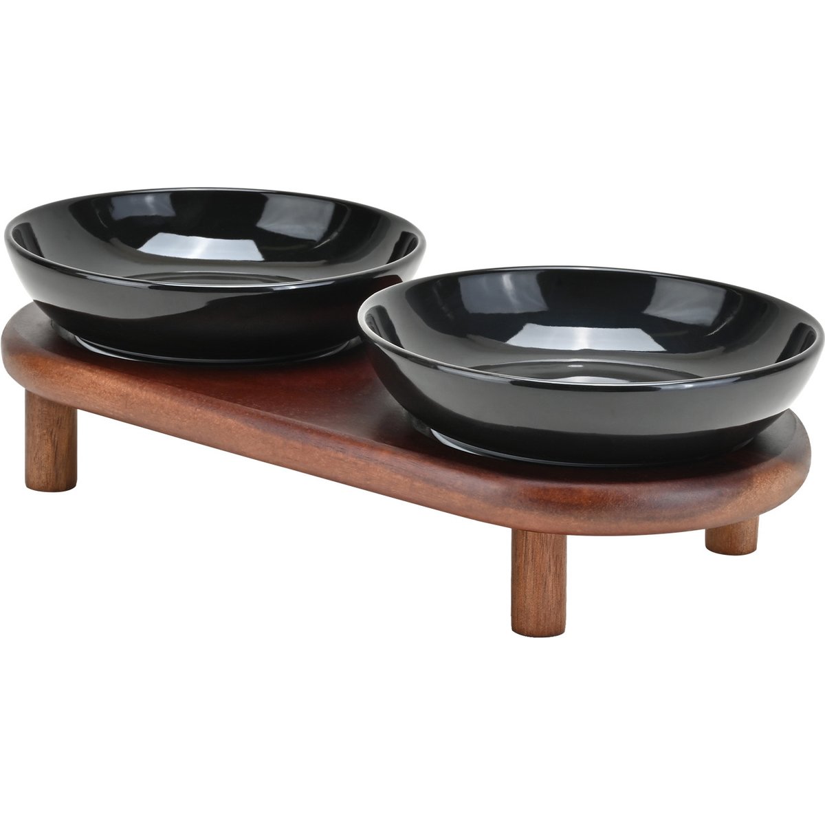 SpunkyJunky Extra Wide Elevated Cat Paw Pattern Ceramic Cat Bowl with Acacia Wood Stand Whisker Friendly, 8.45-oz, Black, 1 count