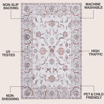 Show full view: JONATHAN Y Arabella Vintage Floral Border Machine-Washable Area Rug, Cream & Terra, 4 x 6-ft slide 3 of 8