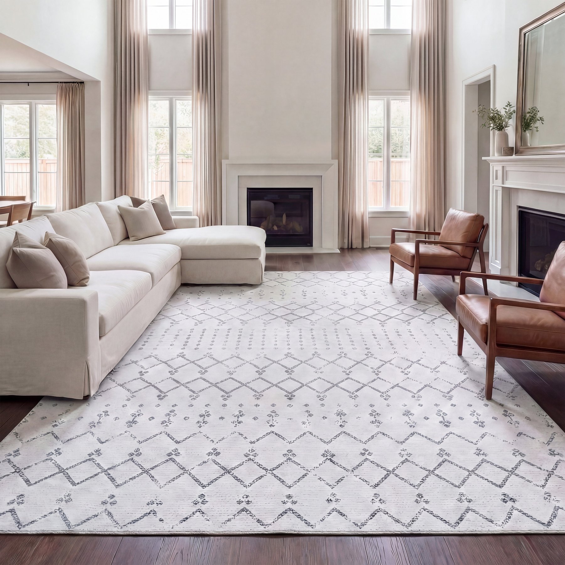 JONATHAN Y Leila Moroccan Diamond Trellis Machine-Washable Area Rug, Ivory & Gray, 8 x 10-ft