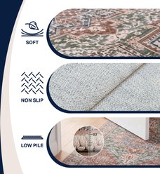 JONATHAN Y Eleanor Vintage Medallion Border Machine-Washable Area Rug, Green & Brown, Runner: 2 x 8-ft slide 2 of 7