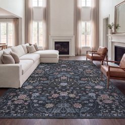 JONATHAN Y Primrose Art Nouveau Floral Border Machine-Washable Area Rug, Dark Gray & Multi, 4 x 6-ft