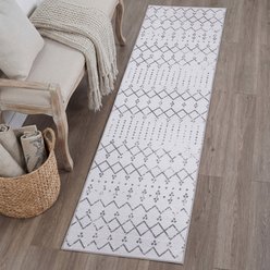 JONATHAN Y Leila Moroccan Diamond Trellis Machine-Washable Area Rug, Ivory & Gray, Runner: 2 x 8-ft