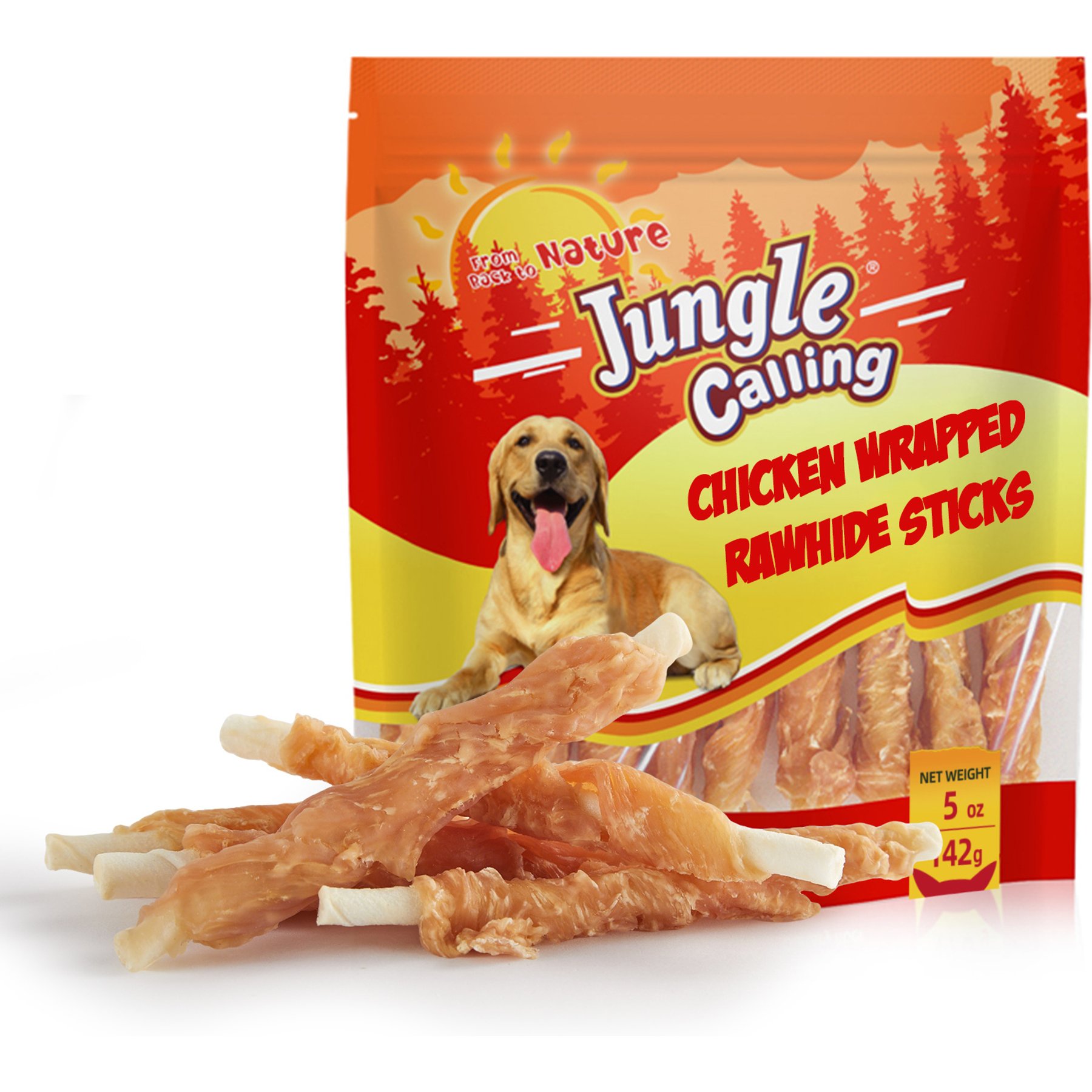 Jungle Calling Chicken Grain-Free Wrapped Rawhide Sticks Dog Treats, 5-oz bag