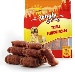 Jungle Calling Chicken, Duck & Beef Rawhide-Free Rolls Dog Treats, 25-oz bag