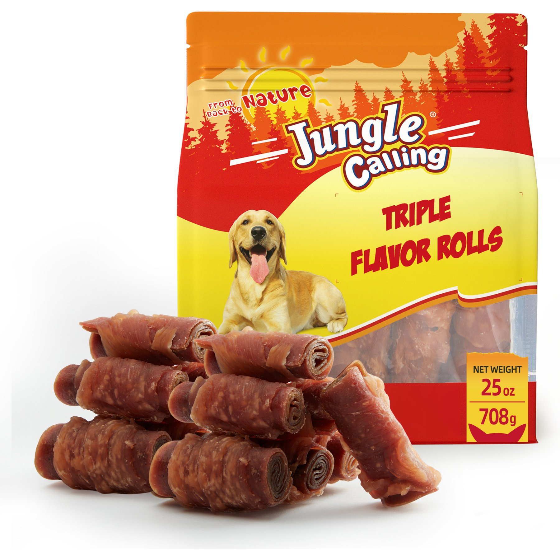 Jungle Calling Chicken, Duck & Beef Rawhide-Free Rolls Dog Treats, 25-oz bag