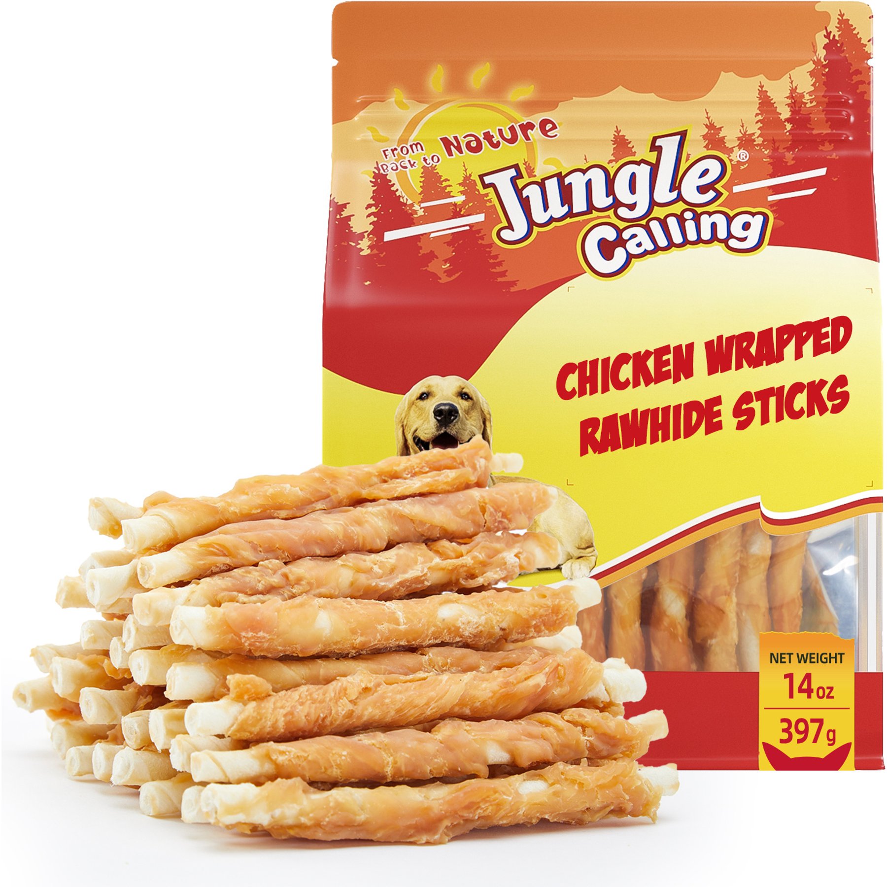 Jungle Calling Chicken Grain-Free Wrapped Rawhide Sticks Dog Treats, 14-oz bag