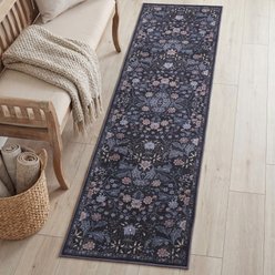 JONATHAN Y Primrose Art Nouveau Floral Border Machine-Washable Area Rug, Dark Gray & Multi, Runner: 2 x 8-ft