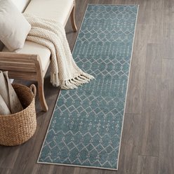 JONATHAN Y Leila Moroccan Diamond Trellis Machine-Washable Area Rug, Teal & Ivory, Runner: 2 x 8-ft