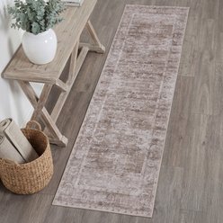 JONATHAN Y Arabella Vintage Floral Border Machine-Washable Area Rug, Beige & Cream, Runner: 2 x 8-ft
