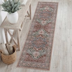 JONATHAN Y Eleanor Vintage Medallion Border Machine-Washable Area Rug, Green & Brown, Runner: 2 x 8-ft
