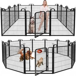 Kfvigoho Outdoor 12-Panel Anti-Rust with Doors Portable Heavy-Duty Fence Steel Dog Playpen, Snowy Black, 27 x 40-in
