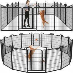 Kfvigoho Outdoor 16-Panel Anti-Rust with Doors Portable Heavy-Duty Steel Fence Dog Playpen, Snowy Black, 27 x 47-in