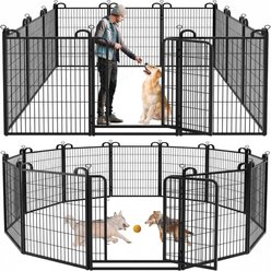 Kfvigoho Outdoor 12-Panel Anti-Rust with Doors Portablev Heavy-Duty Steel Fence Dog Playpen, Snowy Black, 27 x 47-in