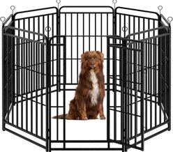 Kfvigoho Outdoor 8-Panel Square Pipe with Reinforced Crossbars, Anti-Rust Portable Fence Heavy-Duty Steel Dog Playpen, Snowy Black, 27 x 47-in