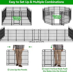 Kfvigoho Outdoor 12-Panels Square Steel Pipe with Reinforced Crossbars Portable Fence Heavy-Duty Steel Dog Playpen, Snowy Black, 27 x 40-in slide 2 of 8
