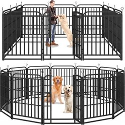 Kfvigoho Outdoor 12-Panels Square Steel Pipe with Reinforced Crossbars Portable Fence Heavy-Duty Steel Dog Playpen, Snowy Black, 27 x 40-in