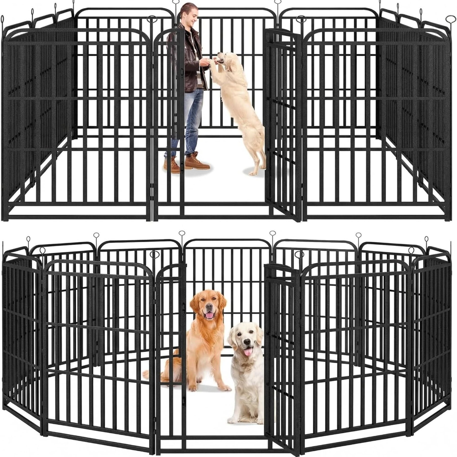 Kfvigoho Outdoor 12-Panels Square Steel Pipe with Reinforced Crossbars Portable Fence Heavy-Duty Steel Dog Playpen, Snowy Black, 27 x 47-in
