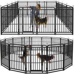 Kfvigoho Outdoor 16-Panels Square Steel Pipe with Reinforced Crossbars Portable Fence Heavy-Duty Steel Dog Playpen, Snowy Black, 27 x 47-in