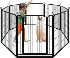 Kfvigoho Outdoor 8-Panel Anti-Rust with Doors Portable Heavy-Duty Steel Fence Dog Playpen, Snowy Black, 32 x 40-in