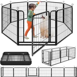 Kfvigoho Outdoor 8-Panel Anti-Rust with Doors Portable Heavy-Duty Steel Fence Dog Playpen, Snowy Black, 32 x 32-in