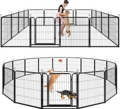Kfvigoho Outdoor 16-Panel Anti-Rust with Doors Portable Heavy-Duty Steel Fence Dog Playpen, Snowy Black, 32 x 32-in