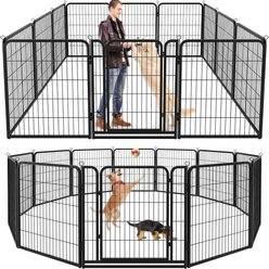 Kfvigoho Outdoor 12-Panel Anti-Rust with Doors Portable Heavy-Duty Steel Dog Fence Playpen, Snowy Black, 32 x 47-in slide 1 of 8