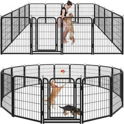 Kfvigoho Outdoor 16-Panel Anti-Rust with Doors Portable Heavy-Duty Steel Fence Dog Playpen, Snowy Black, 32 x 40-in