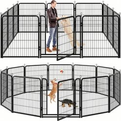 Kfvigoho Outdoor 12-Panel Anti-Rust Coating-Strengthened with Doors Portable Heavy-Duty Steel Fence Dog Playpen, Snowy Black, 32 x 40-in
