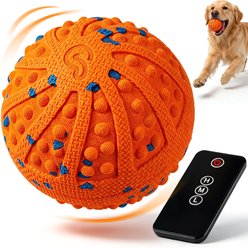 Vacqueen Interactive Automatic Rolling ETPU Rechargeable Waterproof Dog Ball Toys with Remote Control, 3.15-in, Orange