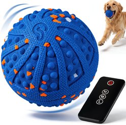 Vacqueen Interactive Automatic Rolling ETPU Rechargeable Waterproof Dog Ball Toys with Remote Control, 3.15-in, Blue
