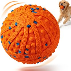 Vacqueen Interactive Automatic Rolling ETPU Rechargeable Waterproof Dog Ball Toy, 3.15-in, Orange