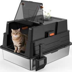 MIXJOY Enclosed Cat Litter Box with Scoop, Black