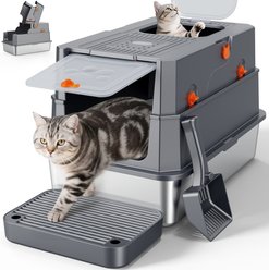 MIXJOY Enclosed Cat Litter Box, Dark Grey