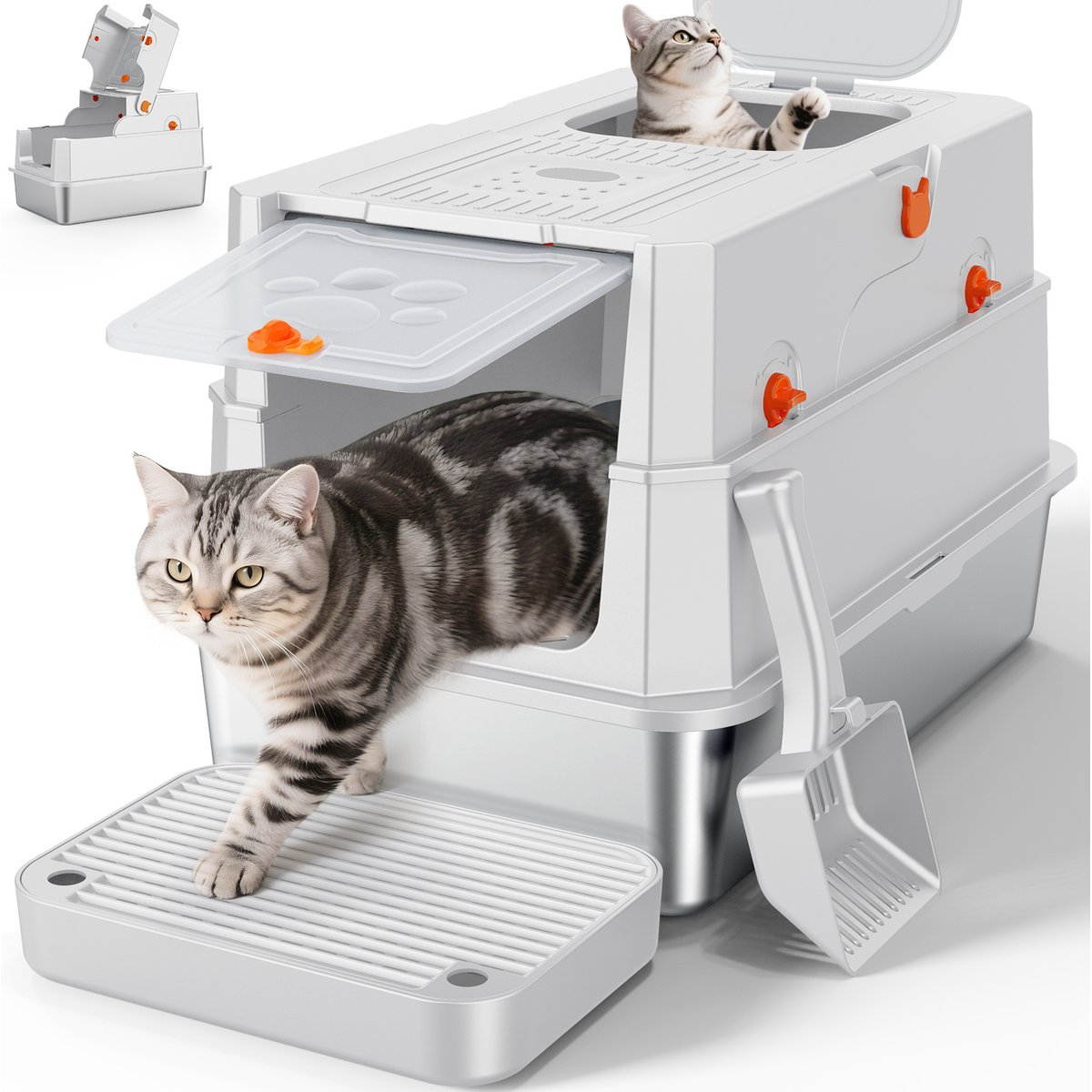 MIXJOY Enclosed Cat Litter Box, Silver Grey