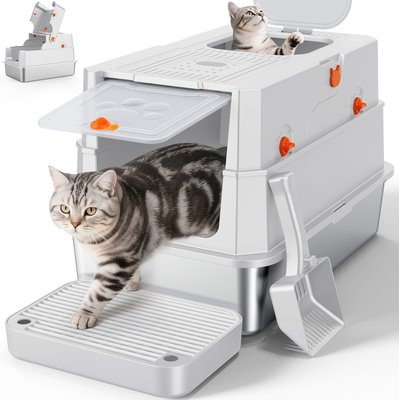 MIXJOY MIXJOY Enclosed Cat Litter Box, Silver Grey