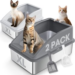 MIXJOY Semi-Enclosed Stainless Steel Cat Litter Box, 2 count, Assorted Colors