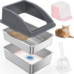 MIXJOY Open-Top Double Layer Tray Cat Litter Box, Dark Grey slide 1 of 9
