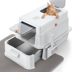 MIXJOY Pull-Out Stainless Steel Cat Litter Box, Silver Grey