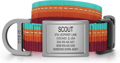 DOG iD Premium Nylon Dog Collar with Personalized Jingle-Free Stainless Steel ID Tag, Autumn Campfire, Medium/Large