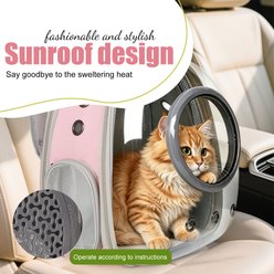 WEVONIGU Curved Back Extension Stylish Transparent Shell Backpack with Ventilation Cover Breathable Travel Foldable Dog & Cat Carrier, Pink, Large slide 2 of 6