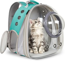 WEVONIGU Front Extention Stylish Transparent Shell Backpack with Ventilation Cover Breathable Travel Foldable Dog & Cat Carrier, Green, Large