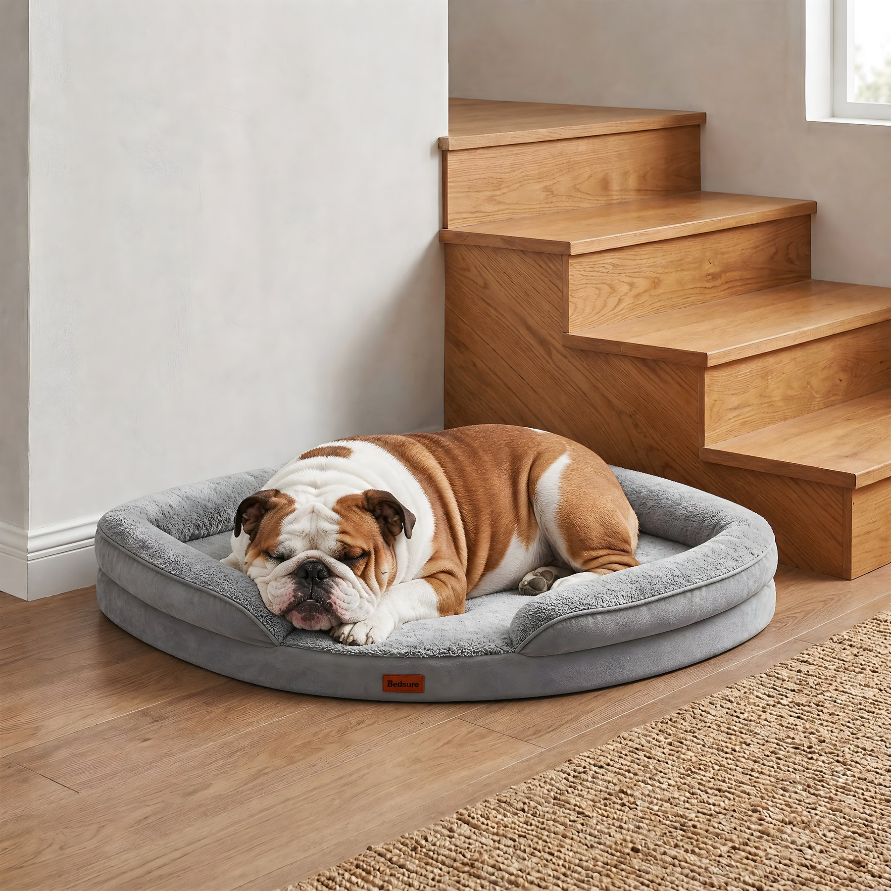 Kylinsure Corner Dog Bed with Removable Washable Cover, Grey, Large
